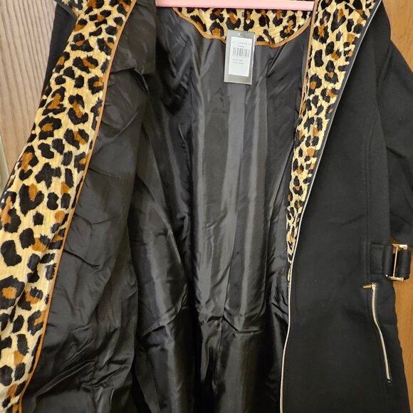 Avenue Women's Plus Size Side Tab Black & Leopard Fleece Jacket NWT Hood 30/32 - Picture 5 of 12